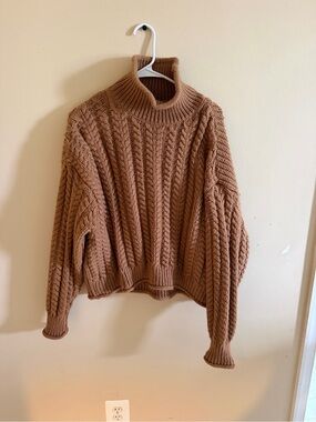 H&M Cable Knit Turtleneck Sweater - Caramel Brown